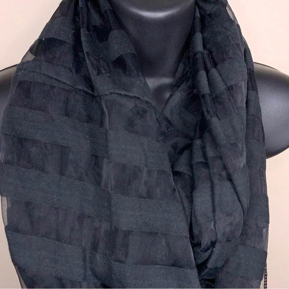 Black Striped Infinity Scarf Semi Sheer Lightweight Classic